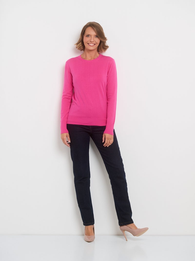 Pull manches longues maille fine jauge Rose fushia - Kiabi