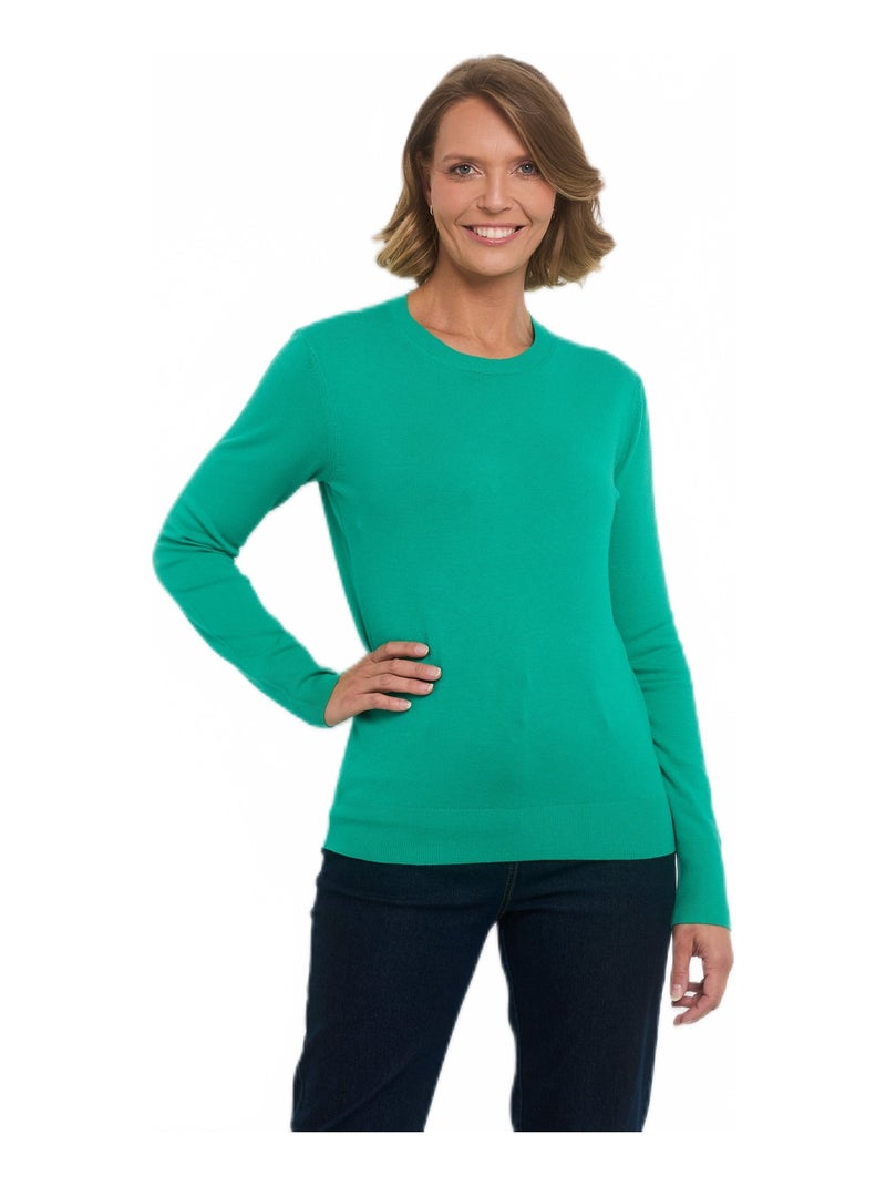 Pull manches longues maille fine jauge Vert - Kiabi