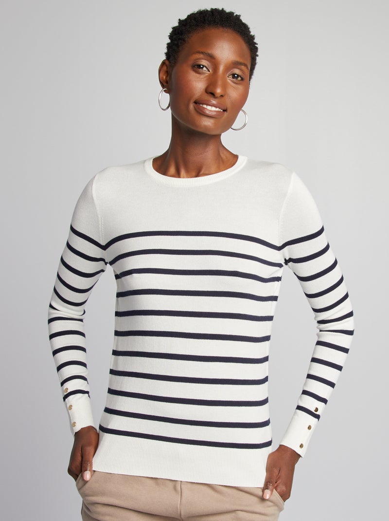 Pull manches longues maille fine Marinière - Kiabi