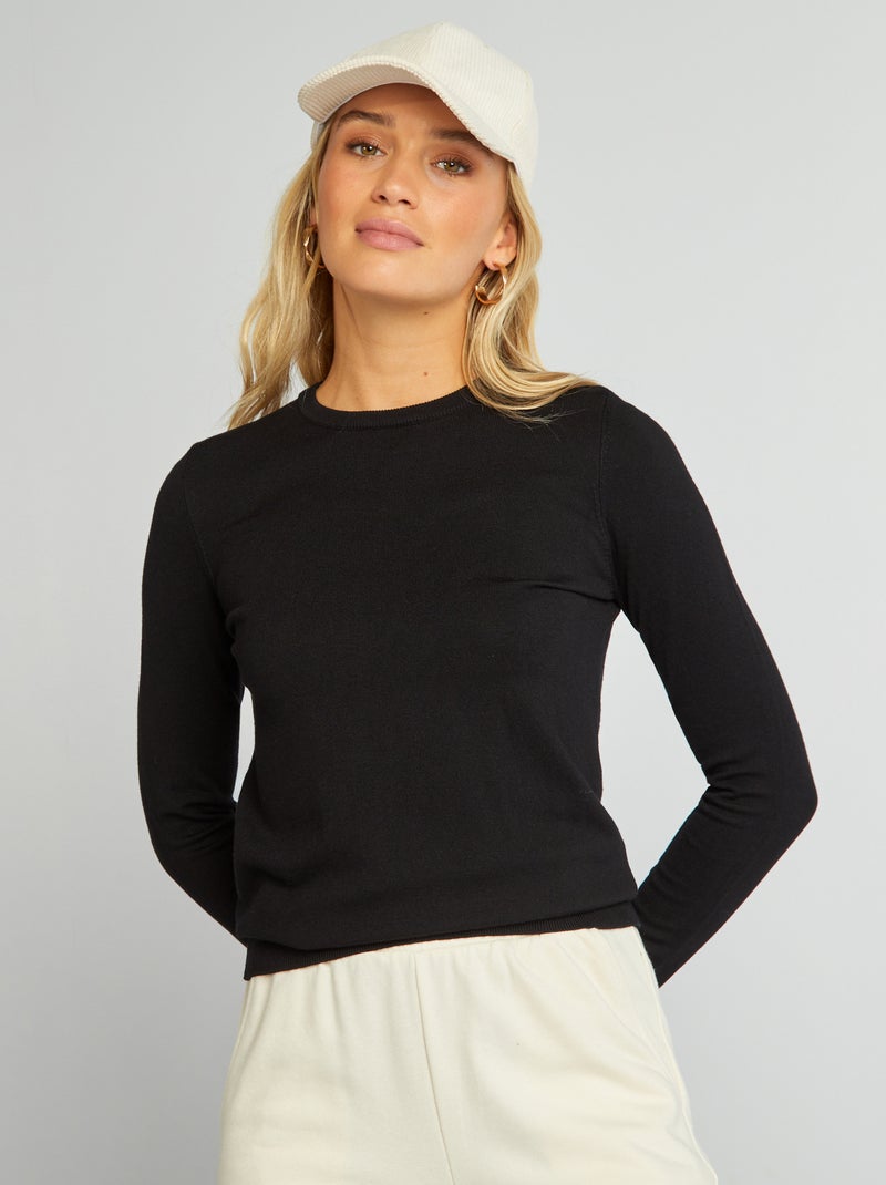 Pull manches longues maille fine noir - Kiabi