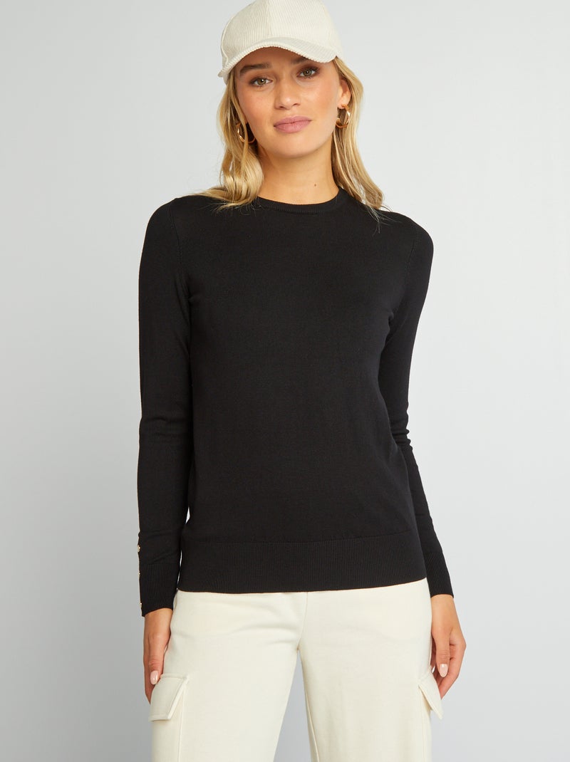 Pull manches longues maille fine noir - Kiabi