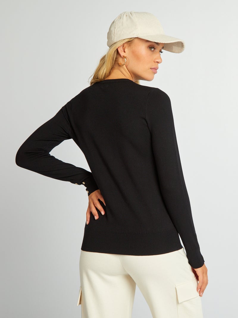 Pull manches longues maille fine noir - Kiabi