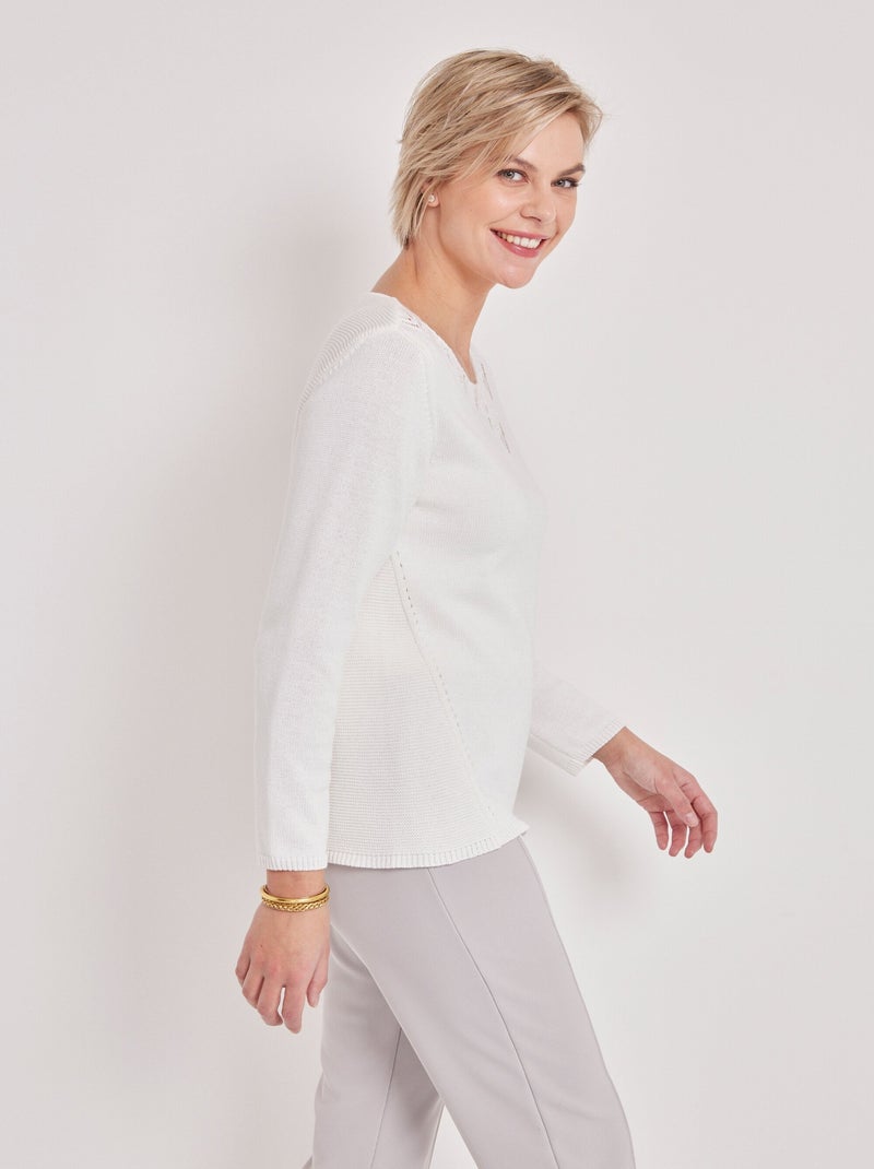 Pull manches longues mailles fantaisie - Afibel Blanc - Kiabi