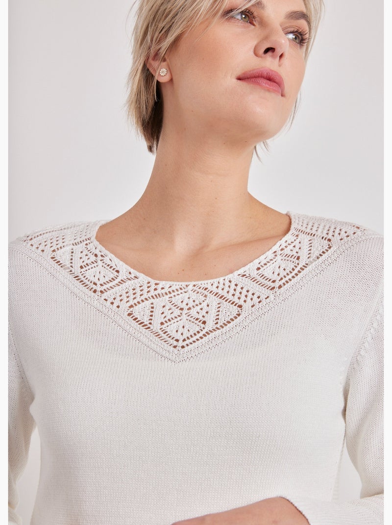 Pull manches longues mailles fantaisie - Afibel Blanc - Kiabi