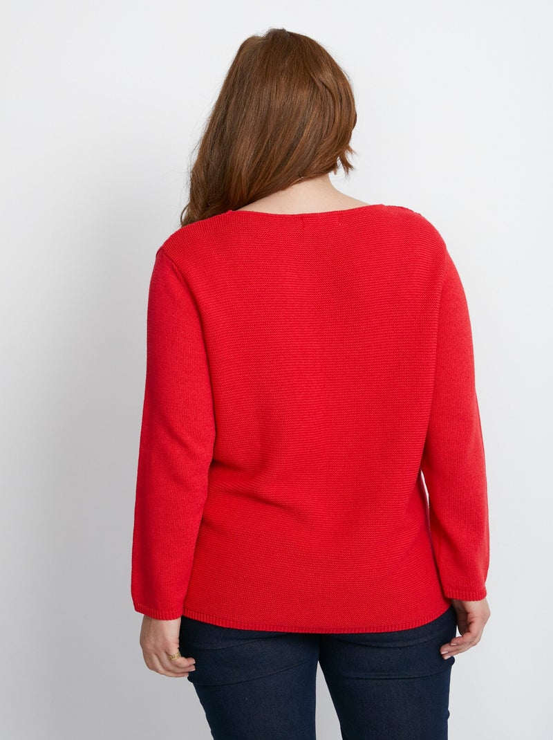 Pull manches longues mailles fantaisie - Afibel Rouge - Kiabi