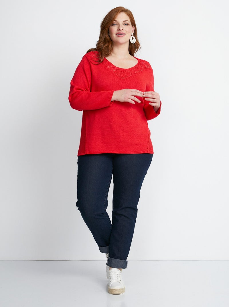 Pull manches longues mailles fantaisie - Afibel Rouge - Kiabi