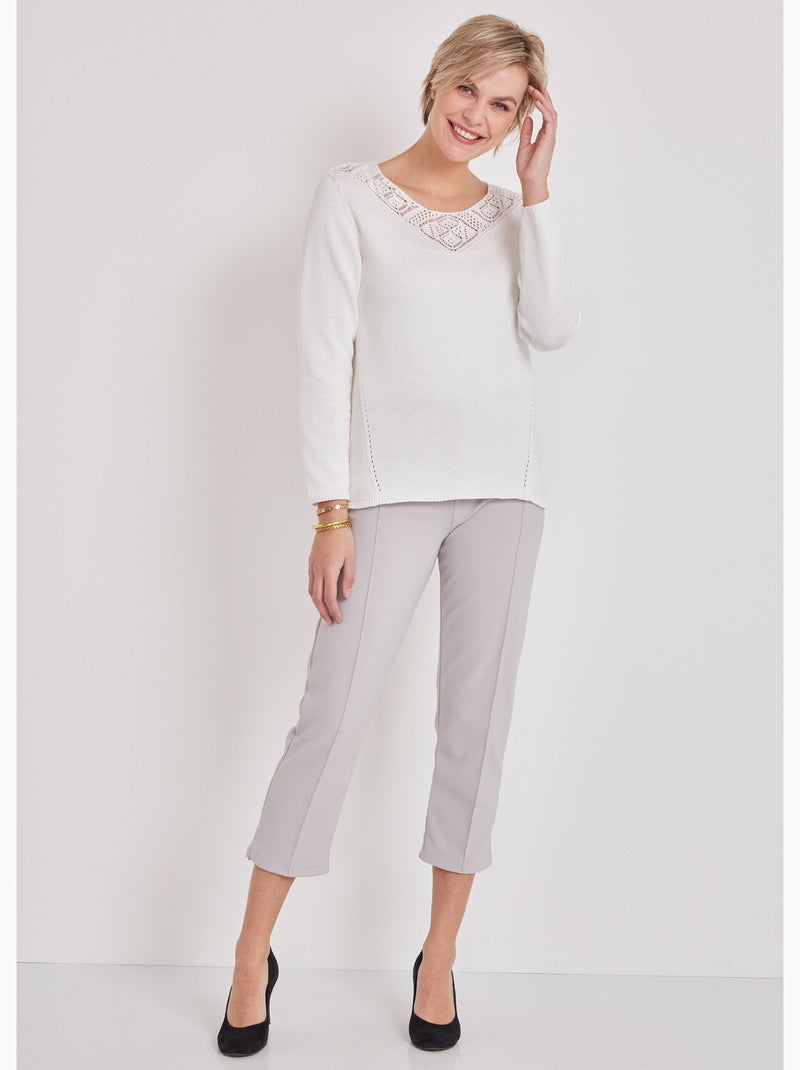 Pull manches longues mailles fantaisie Blanc - Kiabi