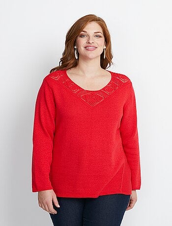 Pull manches longues mailles fantaisie