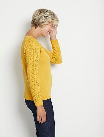 Pull manches longues raglan maille ajourée