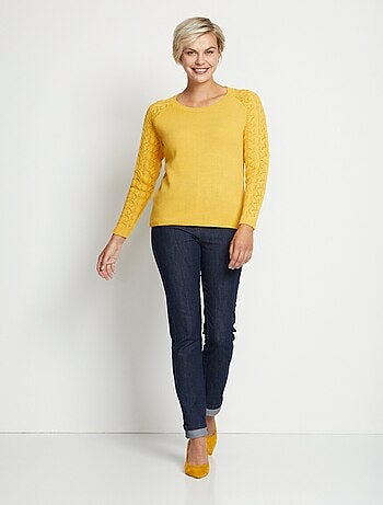 Pull manches longues raglan maille ajourée