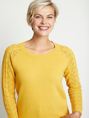 Pull manches longues raglan maille ajourée