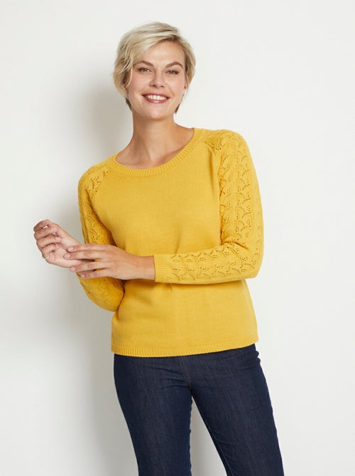 Pull manches longues raglan maille ajourée - Kiabi