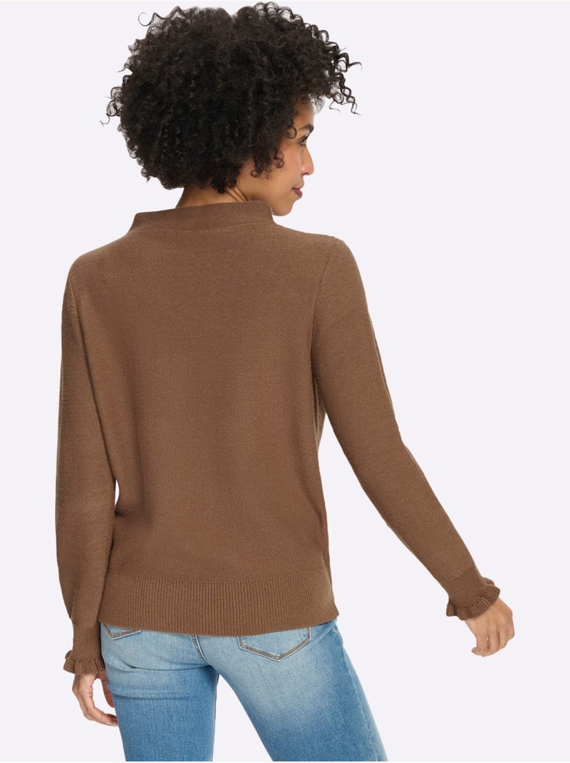 Pull manches ruchées - taille standard - helline Marron - Kiabi