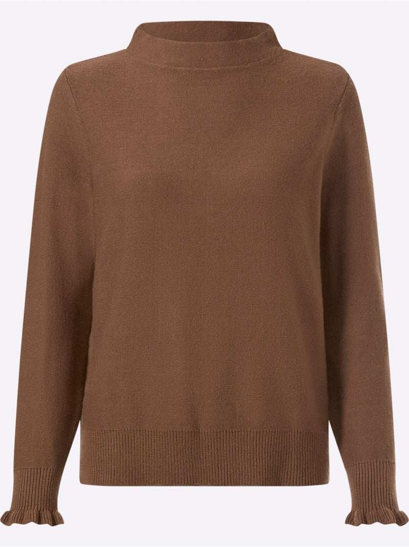 Pull manches ruchées - taille standard - helline Marron - Kiabi
