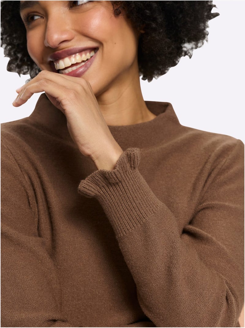 Pull manches ruchées - taille standard - helline Marron - Kiabi