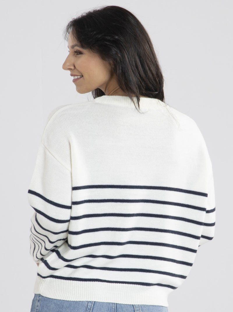 Pull Marif Blanc/  Avec Col Rond | Gerard Pasquier Blanc Noir - Kiabi