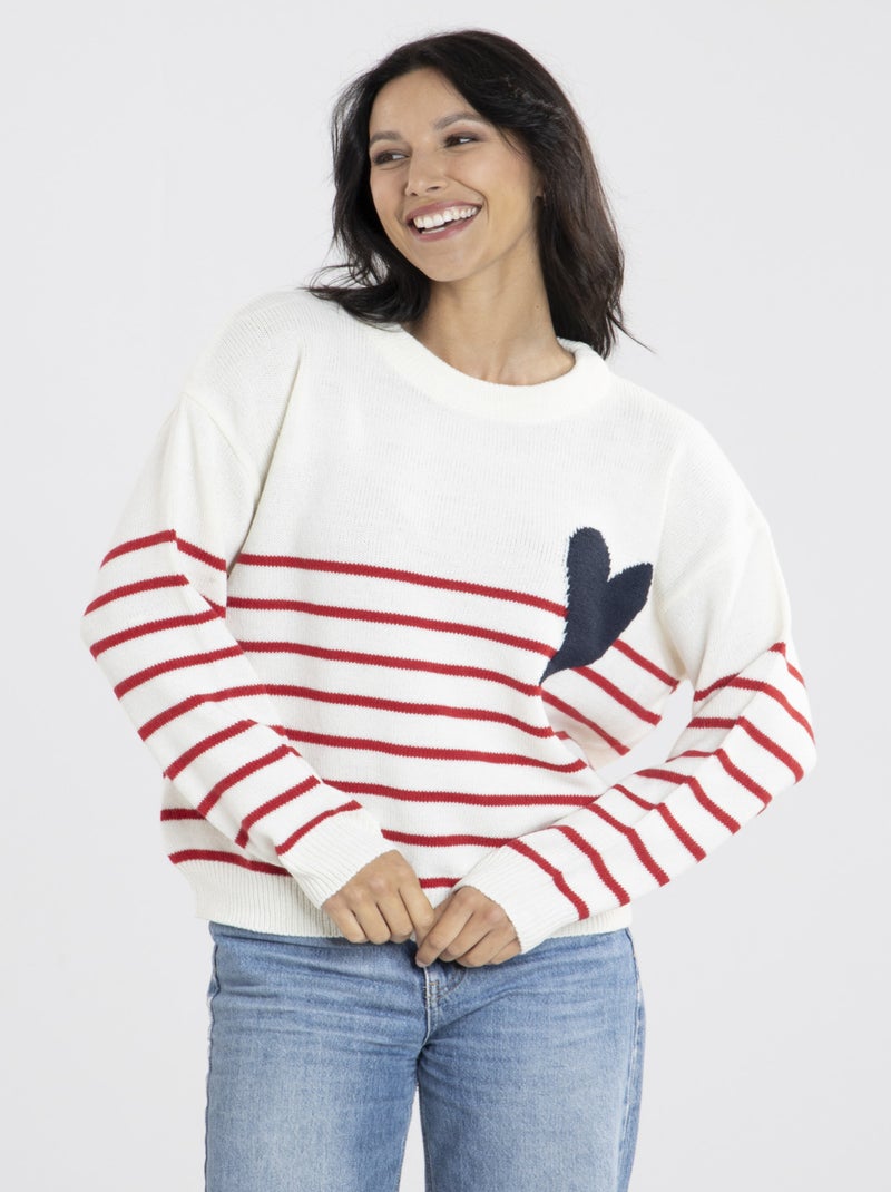 Pull Marif Blanc/  Avec Col Rond | Gerard Pasquier Blanc Rouge - Kiabi