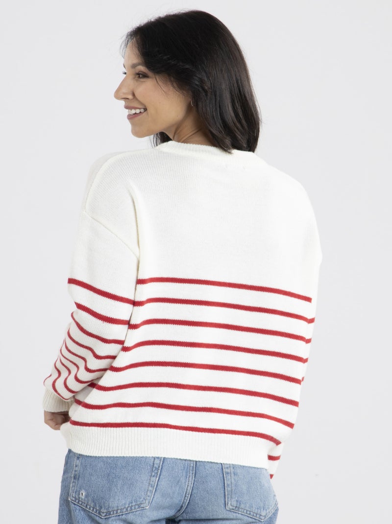 Pull Marif Blanc/  Avec Col Rond | Gerard Pasquier Blanc Rouge - Kiabi