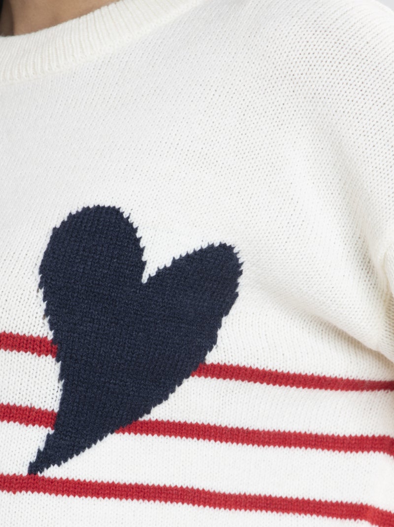 Pull Marif Blanc/  Avec Col Rond | Gerard Pasquier Blanc Rouge - Kiabi