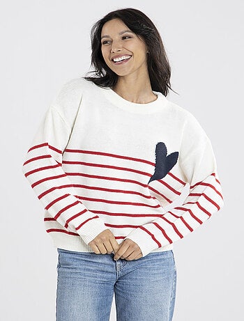 Pull Marif Blanc/Rouge Pulls rond