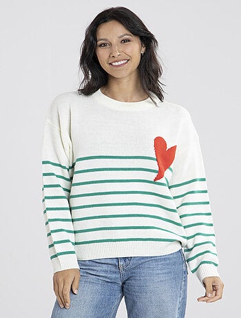 Pull Marif Blanc/Vert Pulls rond