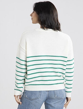 Pull Marif Blanc/Vert Pulls rond