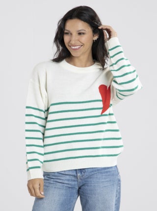 Pull Marif Blanc/Vert Pulls rond