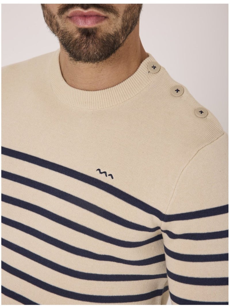 Pull marin - Terre de Marins Blanc Bleu marine - Kiabi