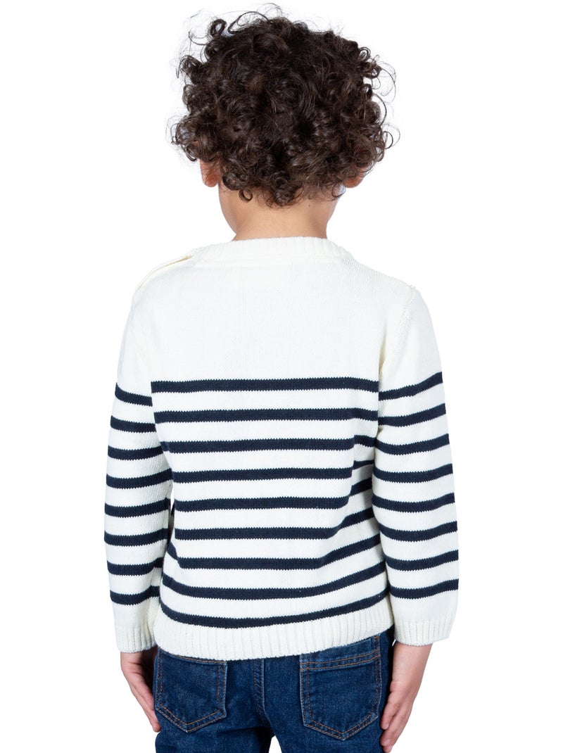 Pull marin enfant 'Breizh Océan', Pull en coton épais garçon ou fille Ecru/Marine - Kiabi