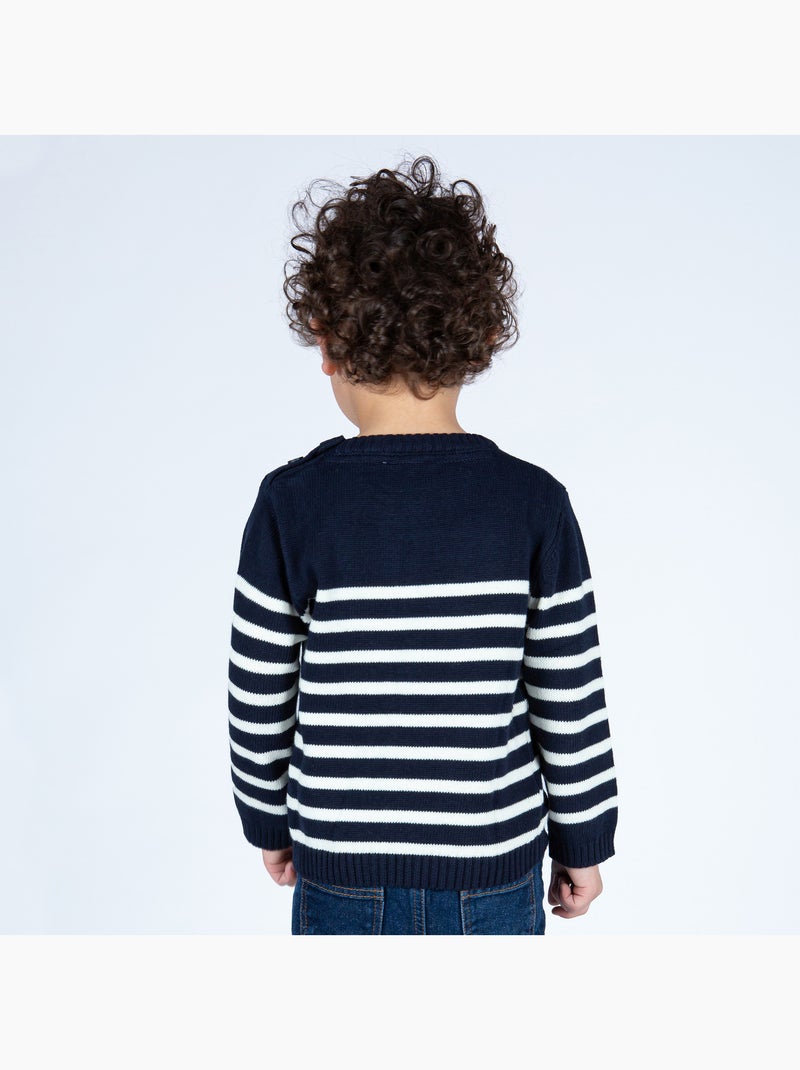 Pull marin enfant 'Breizh Océan', Pull en coton épais garçon ou fille Marine/Ecru - Kiabi