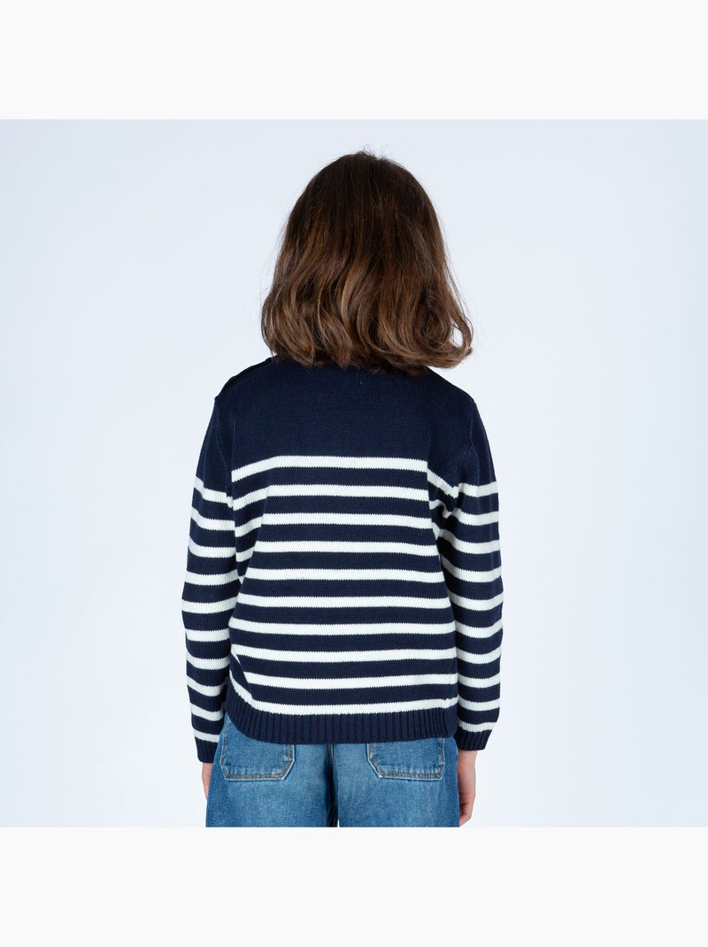 Pull marin enfant 'Breizh Océan', Pull en coton épais garçon ou fille Marine/Ecru - Kiabi
