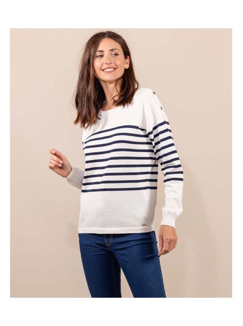 Pull marin Femme grège rayé bleu marine - Kiabi