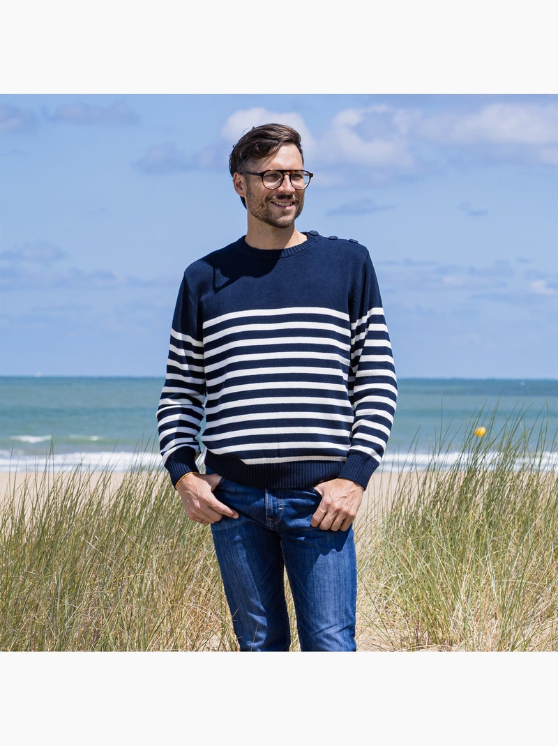 Pull marin homme rayé ou uni 'breizh océan', pull homme hiver Ecru/Marine - Kiabi
