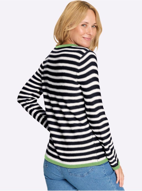 Pull marinière à encolure ronde avec rayures et fausses poches - Taille standard - Moda Vilona - Kiabi Pull marinière à encolure ronde avec rayures et fausses poches - Taille standard - Moda Vilona - Kiabi