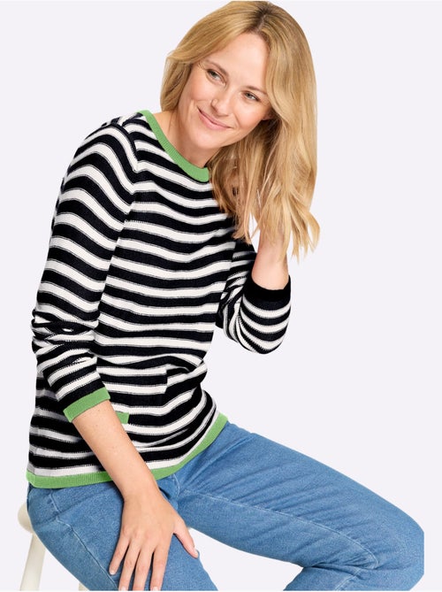 Pull marinière à encolure ronde avec rayures et fausses poches - Taille standard - Moda Vilona - Kiabi Pull marinière à encolure ronde avec rayures et fausses poches - Taille standard - Moda Vilona - Kiabi