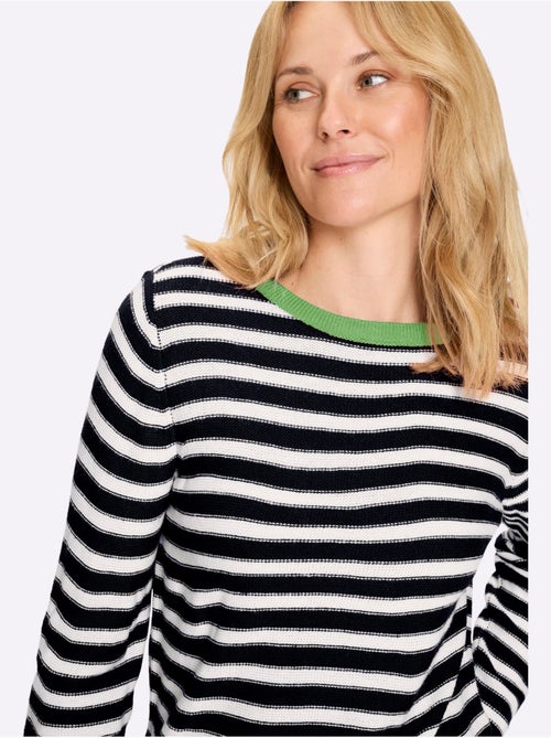 Pull marinière à encolure ronde avec rayures et fausses poches - Taille standard - Moda Vilona - Kiabi Pull marinière à encolure ronde avec rayures et fausses poches - Taille standard - Moda Vilona - Kiabi