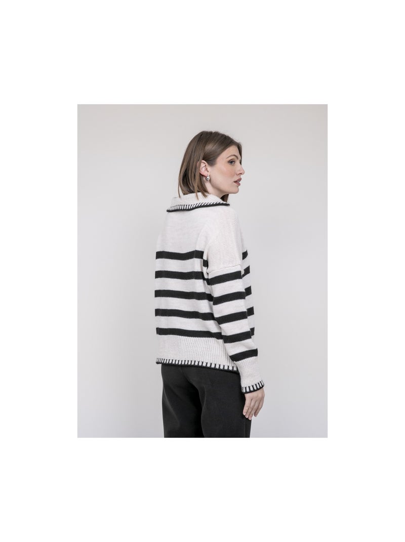 Pull marinière col polo kovane Ecru - Kiabi