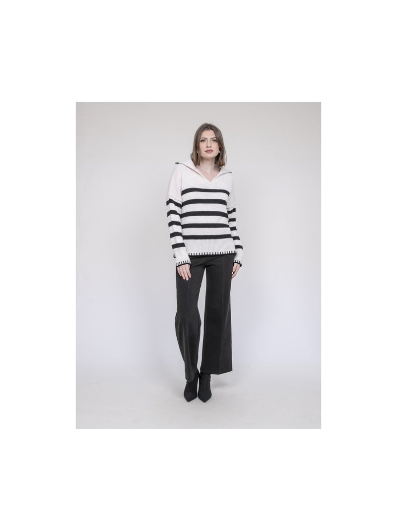 Pull marinière col polo kovane Ecru - Kiabi
