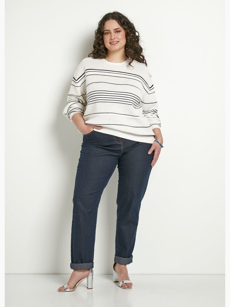 Pull marinière col rond - afibel Ecru/Marine - Kiabi