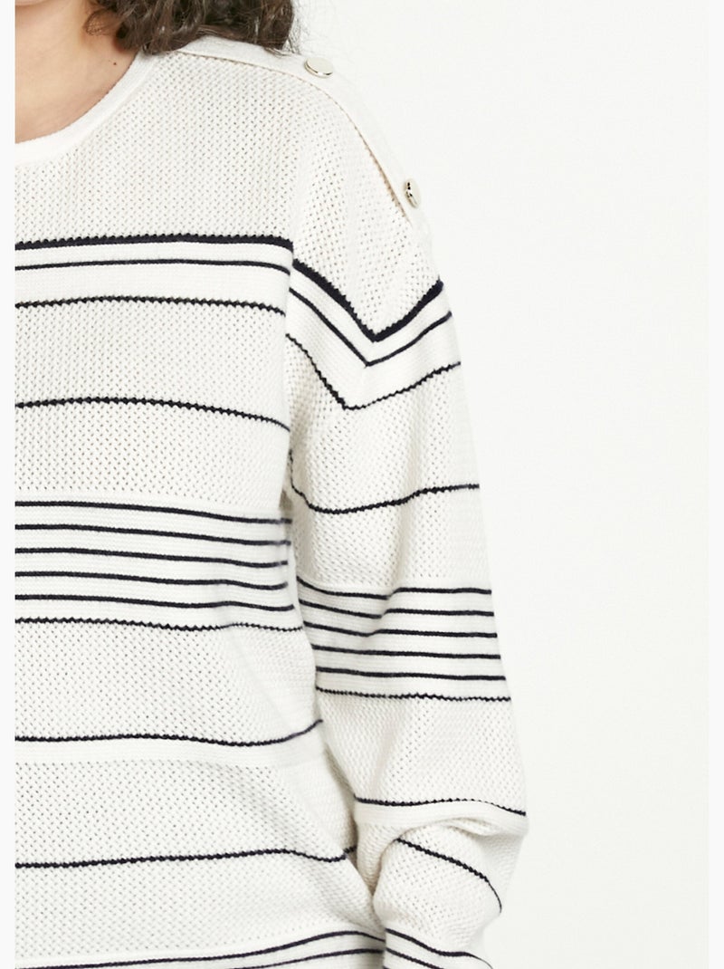 Pull marinière col rond - afibel Ecru/Marine - Kiabi