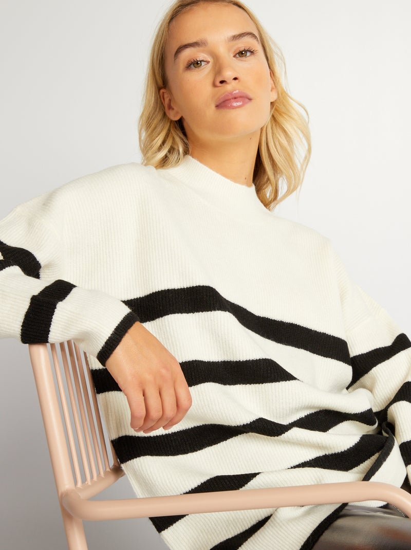 Pull marinière en maille Blanc/noir - Kiabi