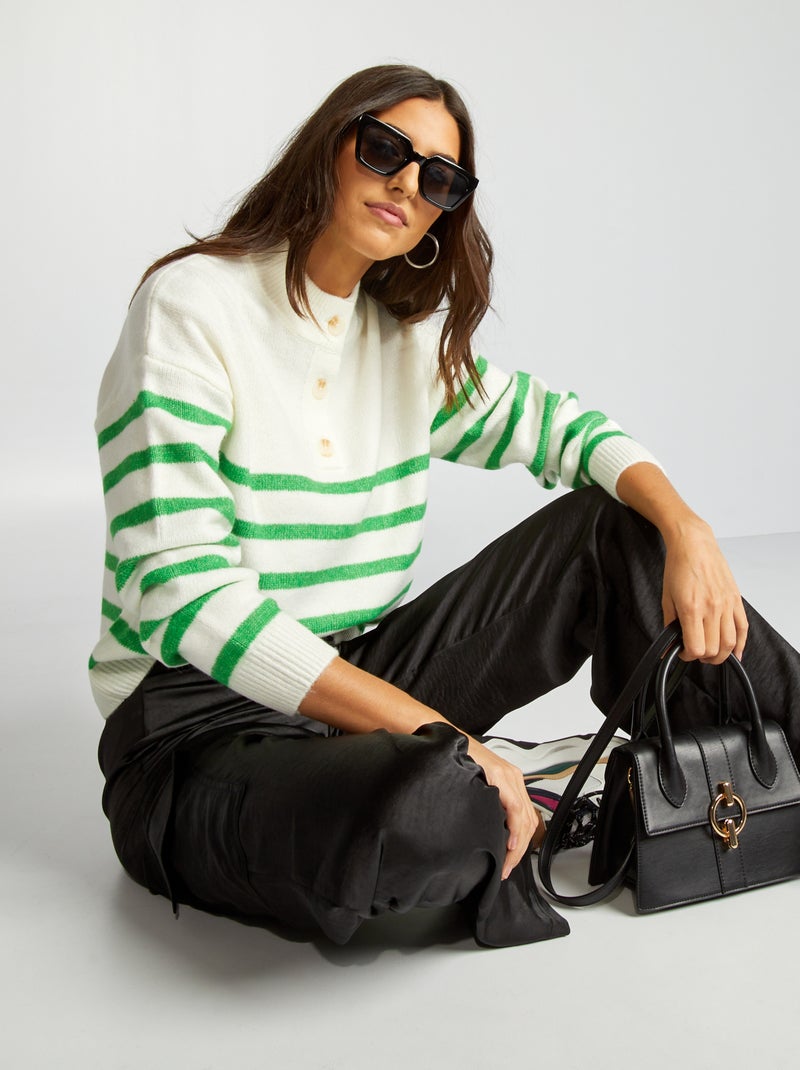Pull marinière en maille Blanc/vert - Kiabi