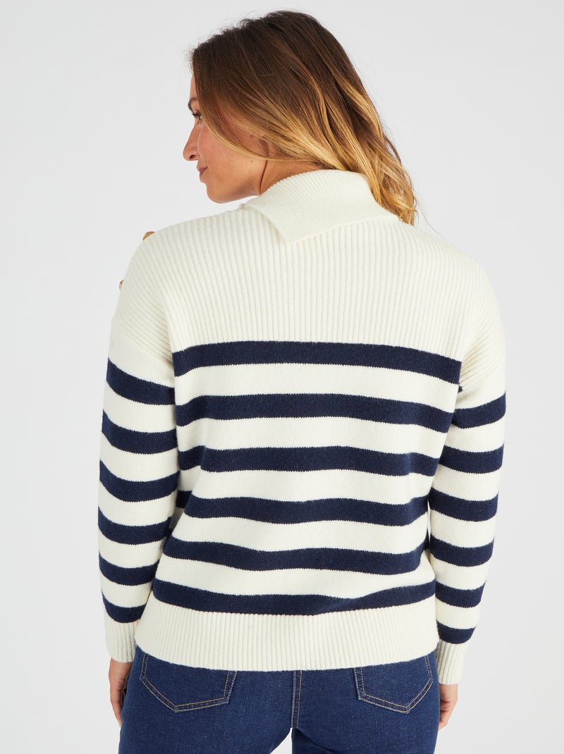 Pull marinière épaule boutonnée. - Damart Blanc - Kiabi