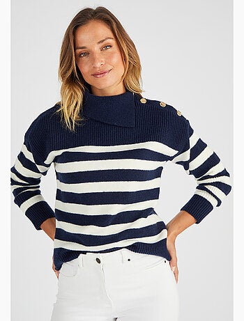 Pull marinière épaule boutonnée. - Damart