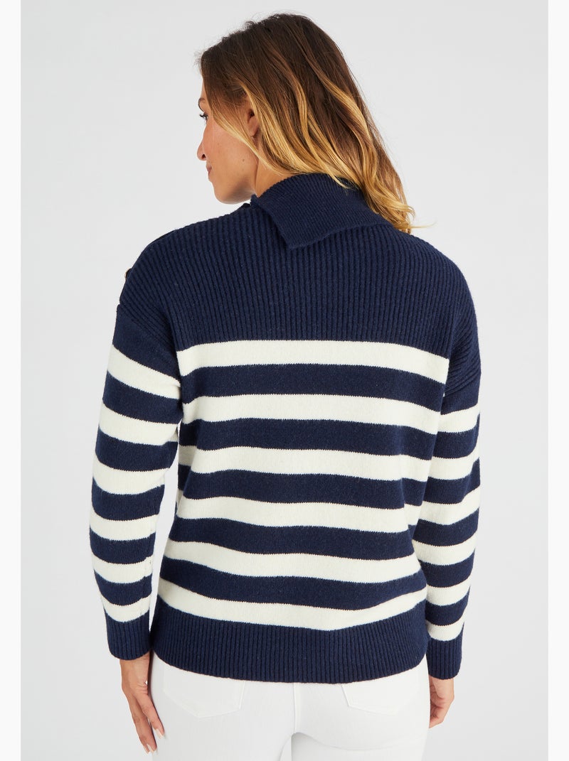 Pull marinière épaule boutonnée. - Damart Bleu - Kiabi