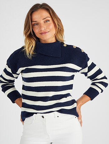 Pull marinière épaule boutonnée. - Damart