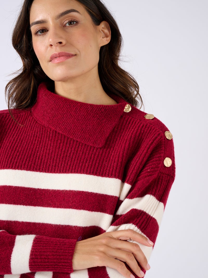 Pull marinière épaule boutonnée. - Damart Bordeaux - Kiabi