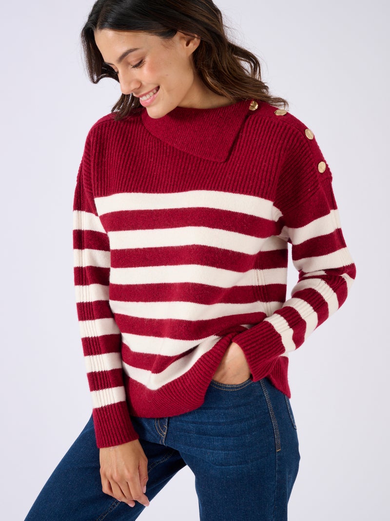 Pull marinière épaule boutonnée. - Damart Bordeaux - Kiabi