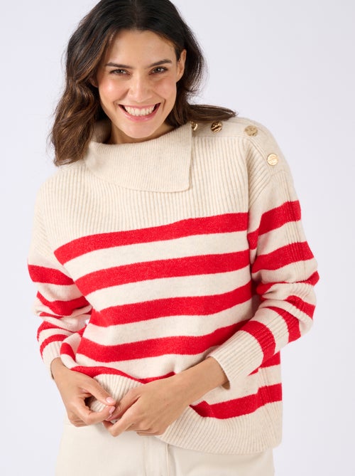Pull marinière épaule boutonnée. - Damart - Kiabi