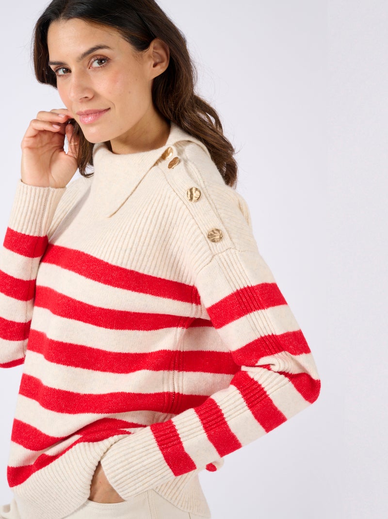 Pull marinière épaule boutonnée. - Damart Rouge - Kiabi